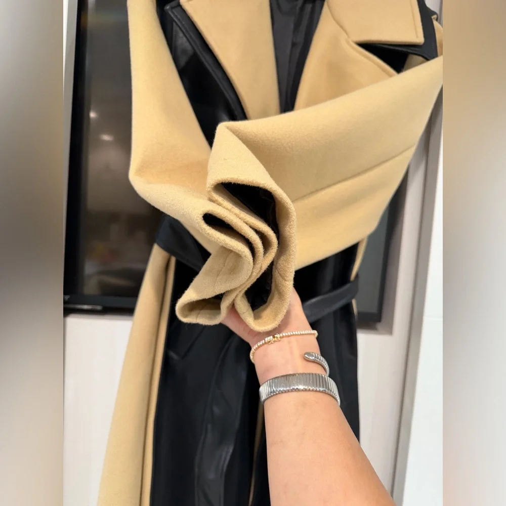 Topshop Black and Tan Women's Coat - Picture 3 of 10